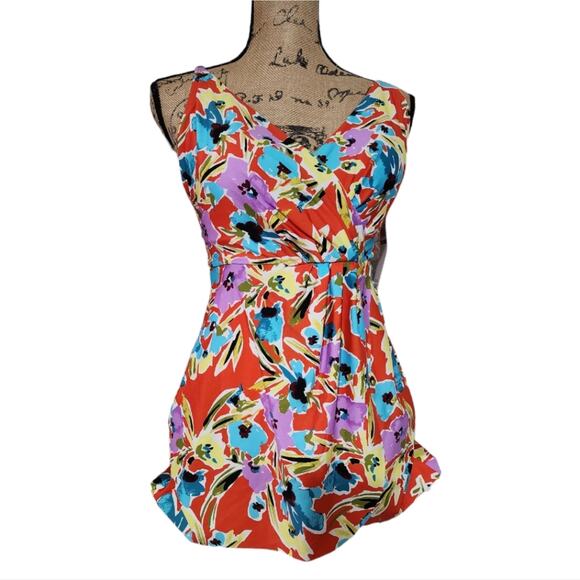 Anne Cole Floral‎ Tropical Skirted One Piece Bathing Swim Suit Size 14 Large New - Picture 3 of 7